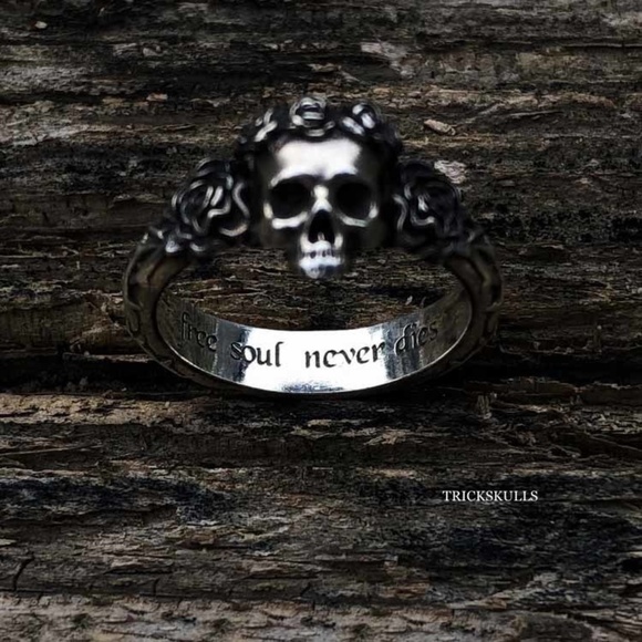 Rose Crown Skull 316L Stainless Steel Flower Ring Sizes 9 10 11 12 13 14 - Picture 3 of 12